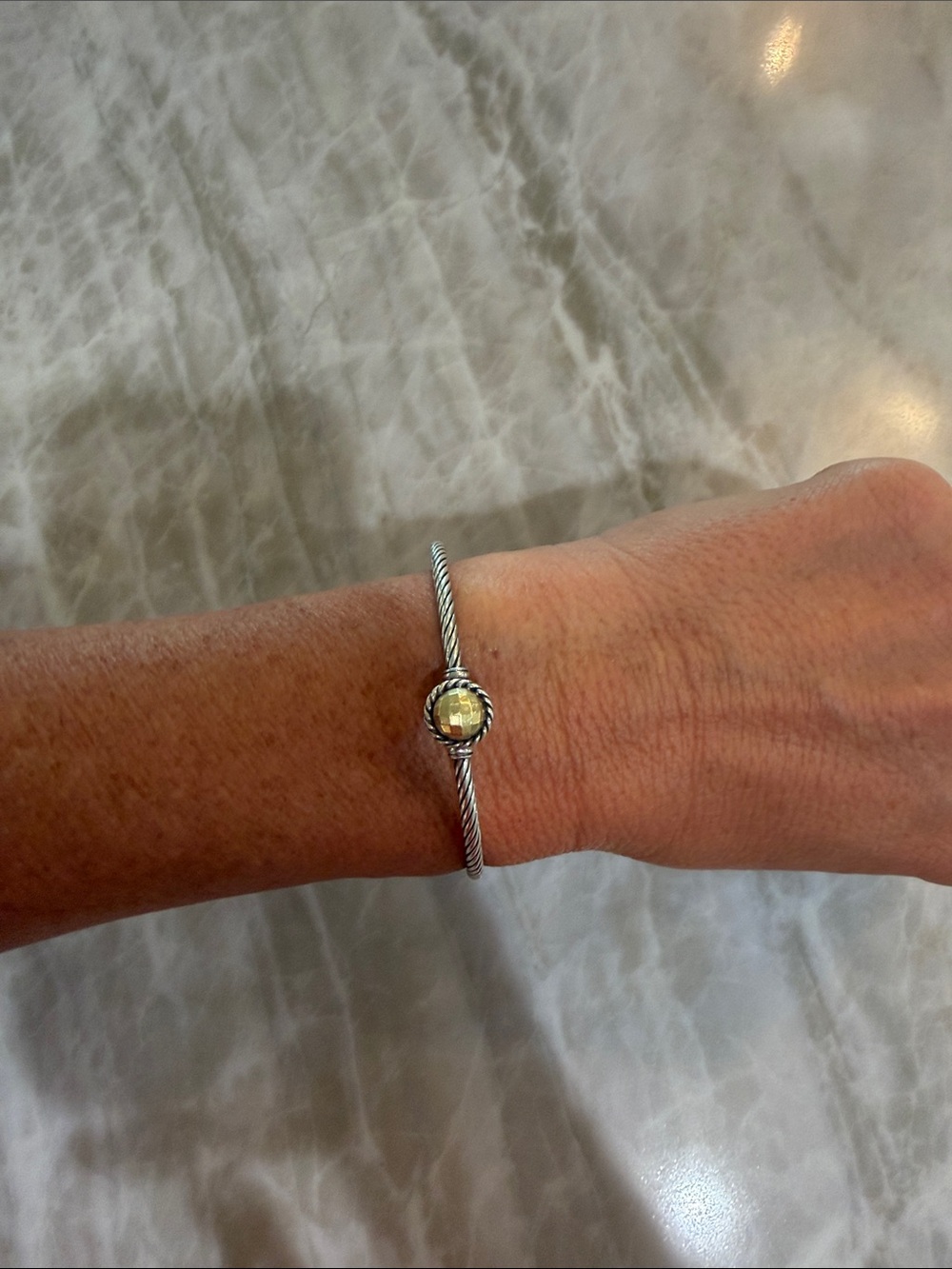 Silver Twisted Cable Bracelet with 14k gold accent